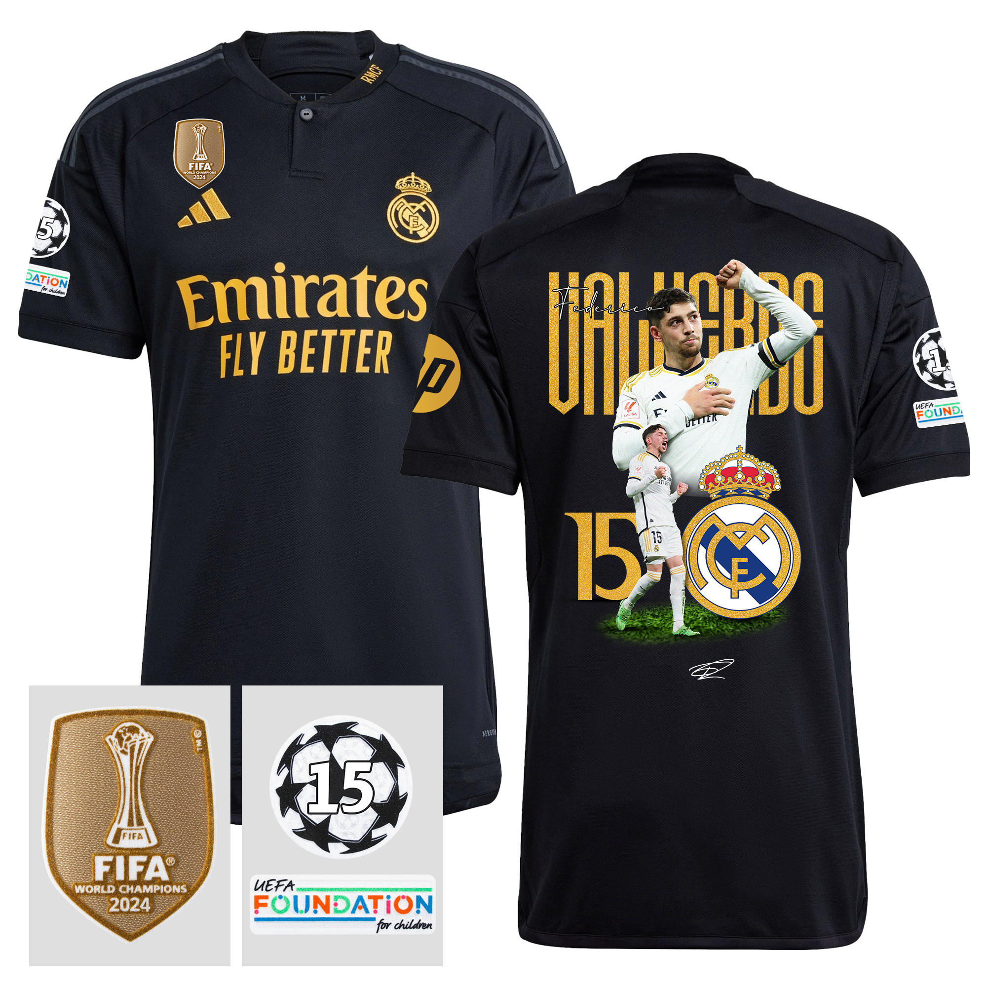 Federico Valverde 15 Legacy Of A Legend 15 Times Champions Real Madrid 2023/24 UEFA Patch Third Jersey – Men