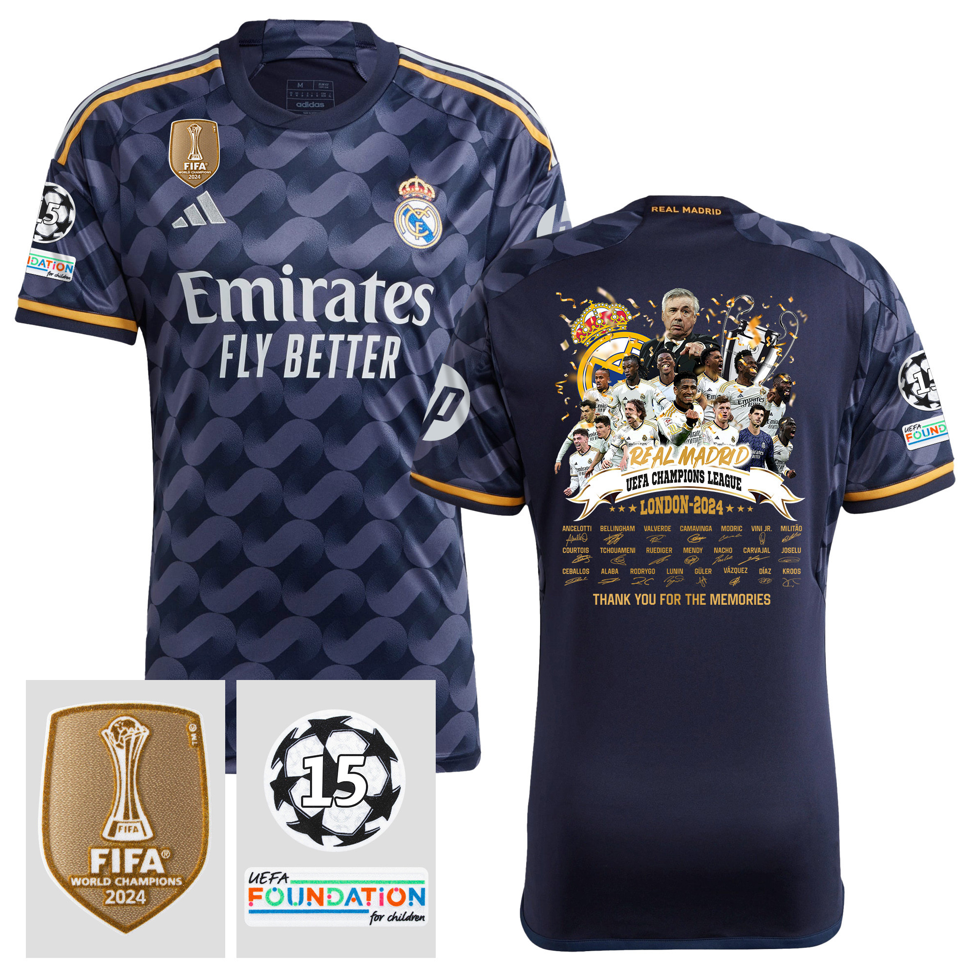 Real Madrid 15 Times Champions League 2023/24 Away Jersey – UEFA Patch