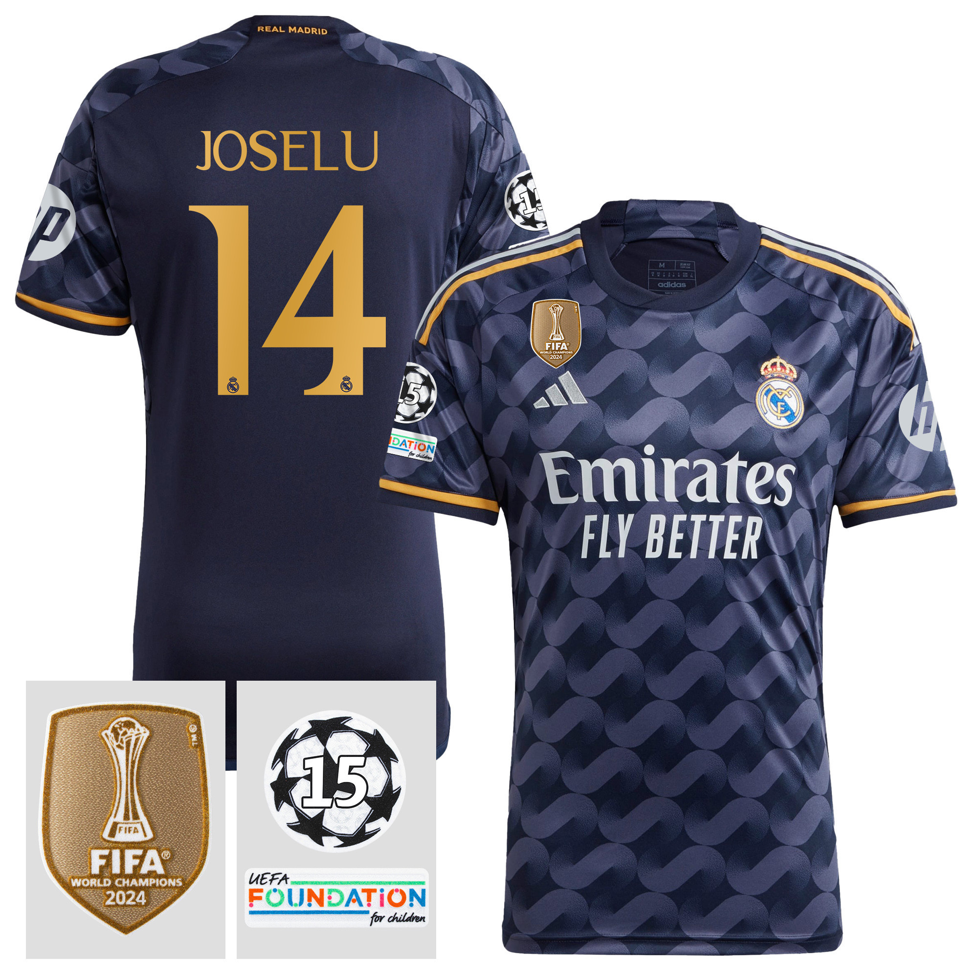 Joselu Mato 14 Starball 15 Times Champions Real Madrid 2023/24 UEFA Patch Away Jersey – Men