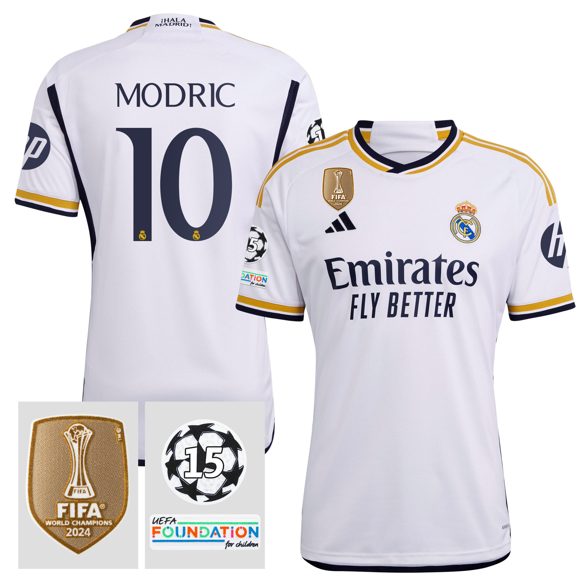 Luka Modric 10 Starball 15 Times Champions Real Madrid 2023/24 UEFA Patch Home Jersey – Men