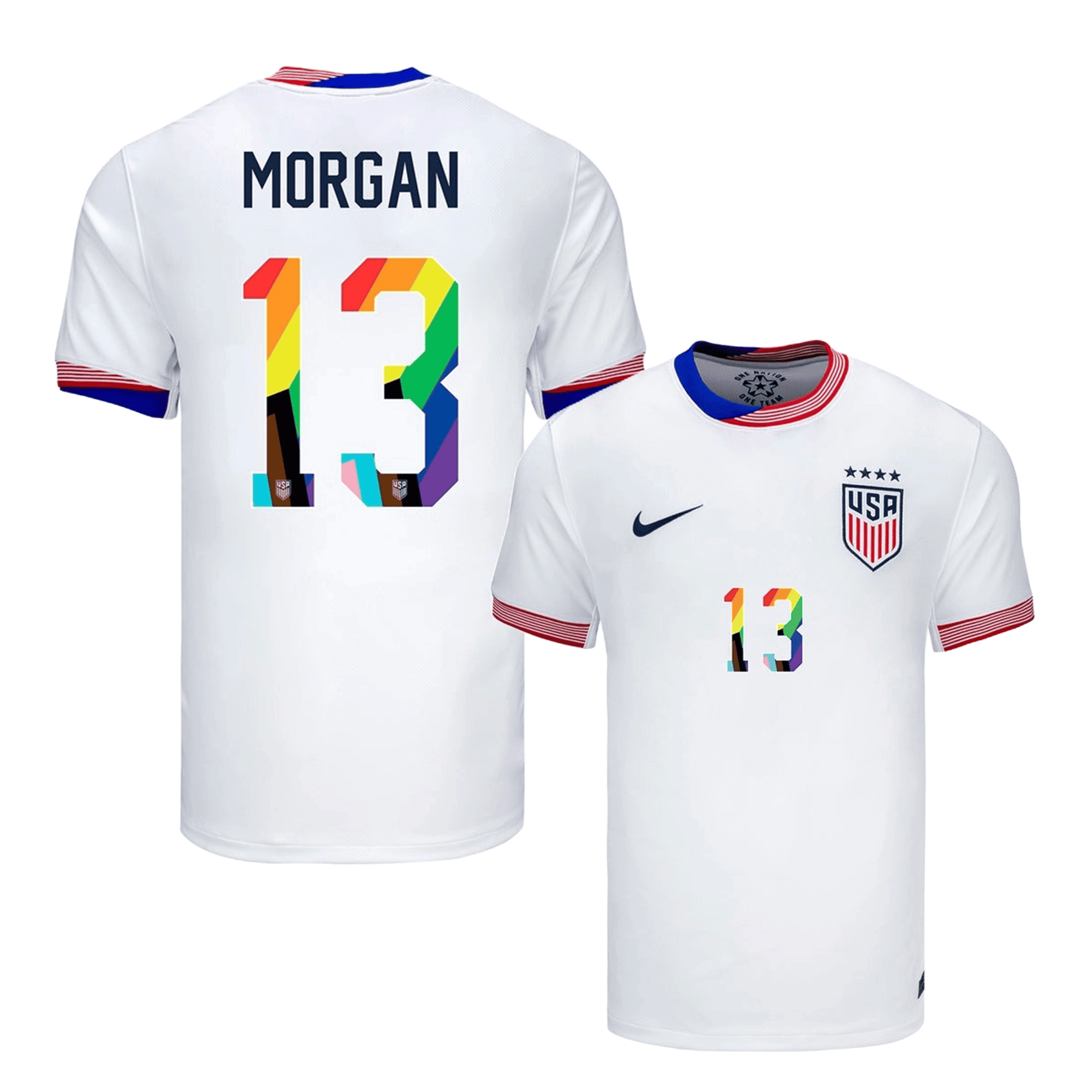 Alex Morgan 13 USWNT 2024 Pride-Themed Home Jersey – Men