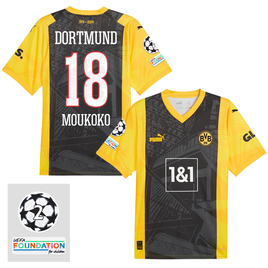 Youssoufa Moukoko 18 Starball 2 Times Champions Borussia Dortmund 2024/25 UEFA Patch Special Edition Jersey – Men