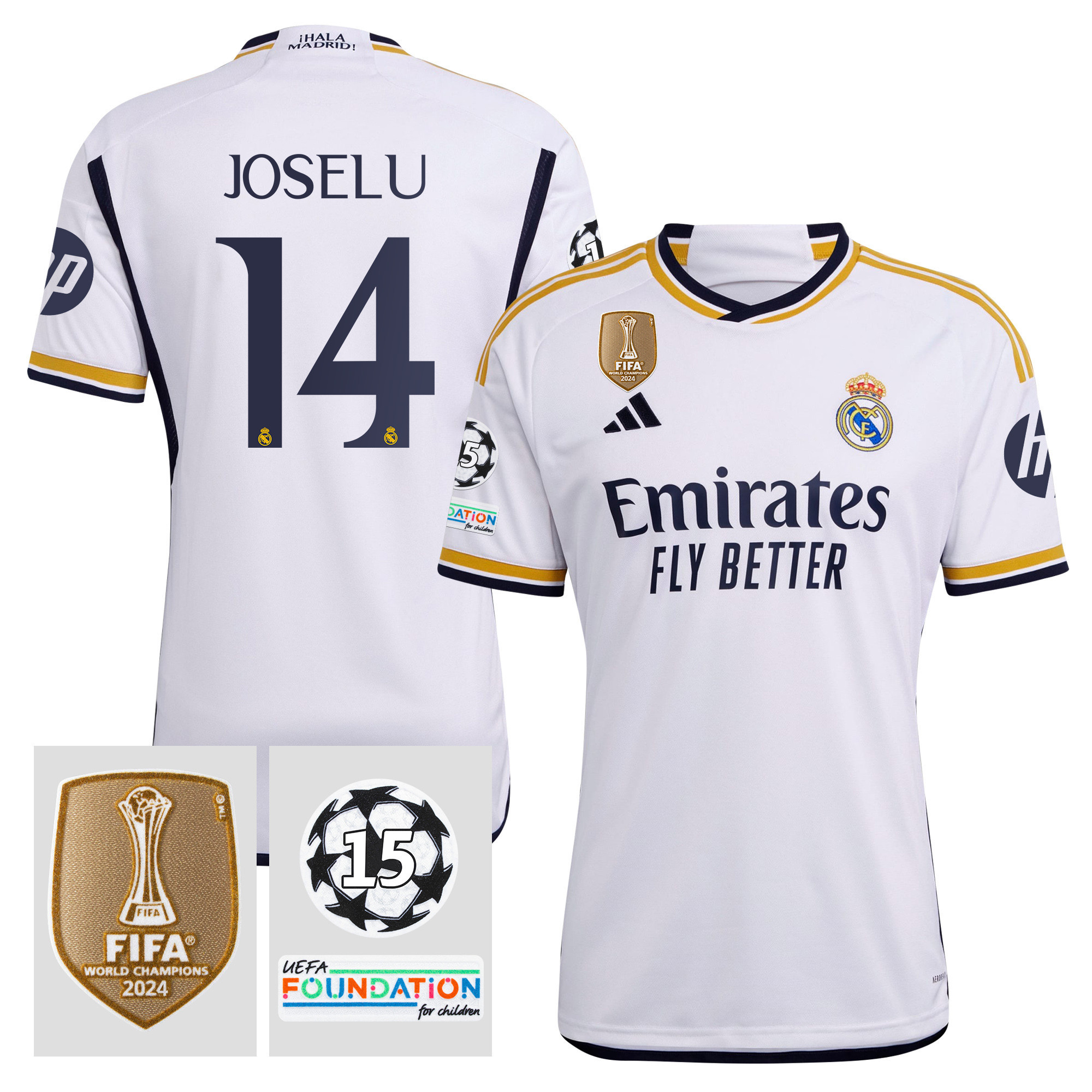 Joselu Mato 14 Starball 15 Times Champions Real Madrid 2023/24 UEFA Patch Home Jersey – Men