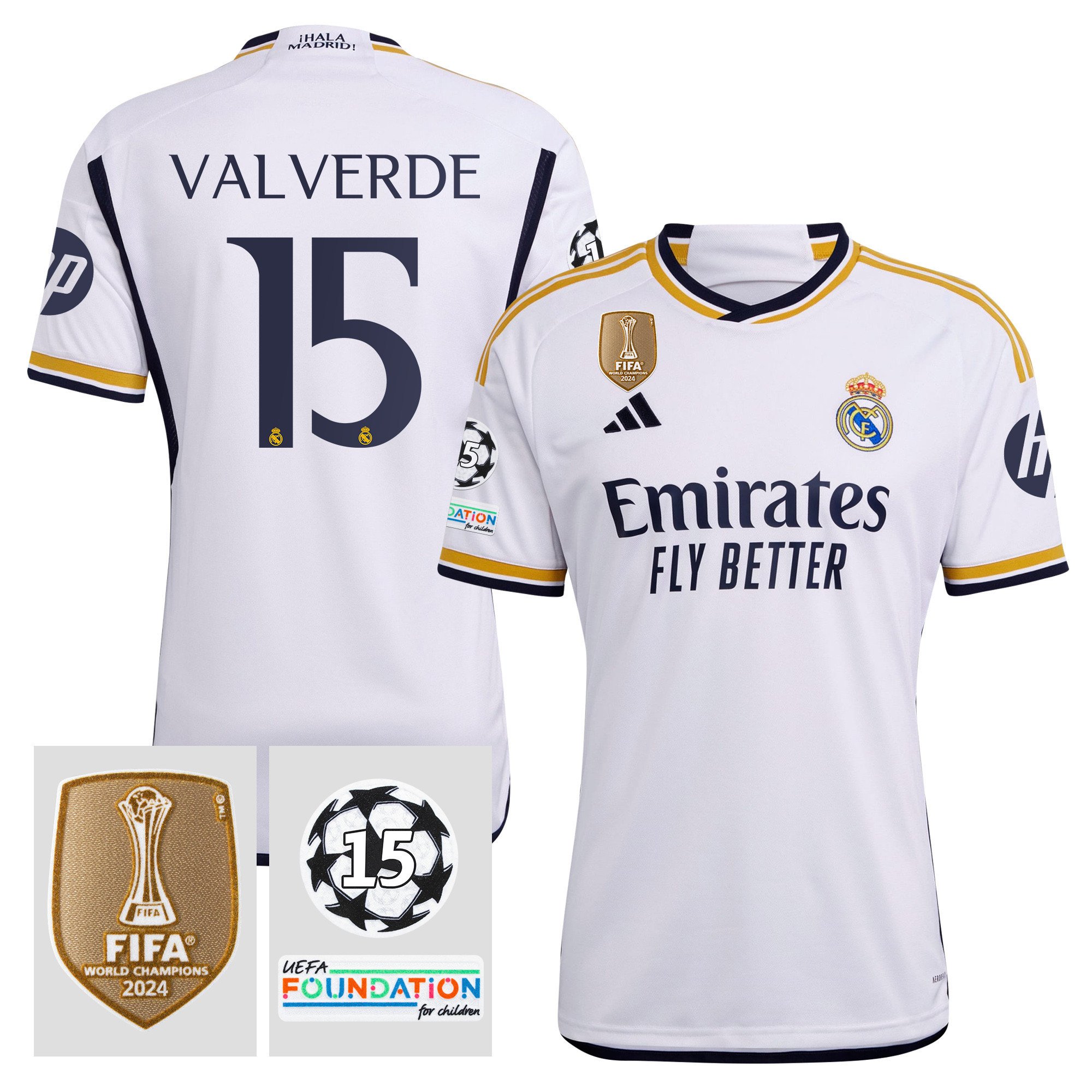 Federico Valverde 15 Starball 15 Times Champions Real Madrid 2023/24 UEFA Patch Home Jersey – Men