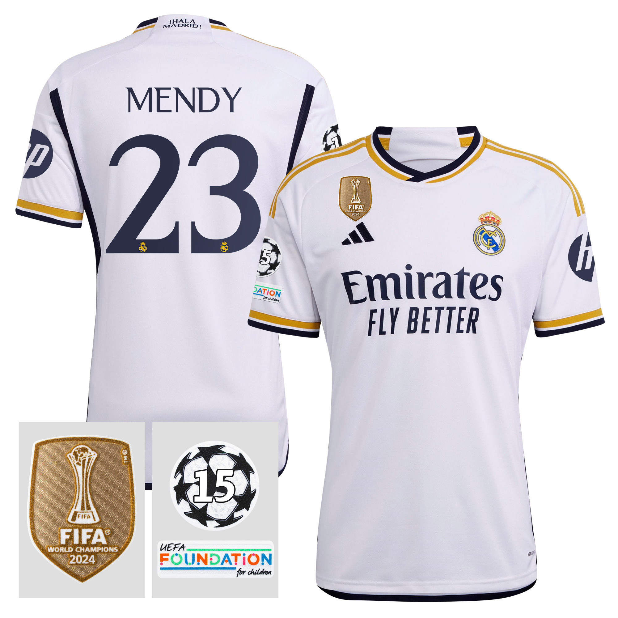 Ferland Mendy 23 Starball 15 Times Champions Real Madrid 2023/24 UEFA Patch Home Jersey – Men