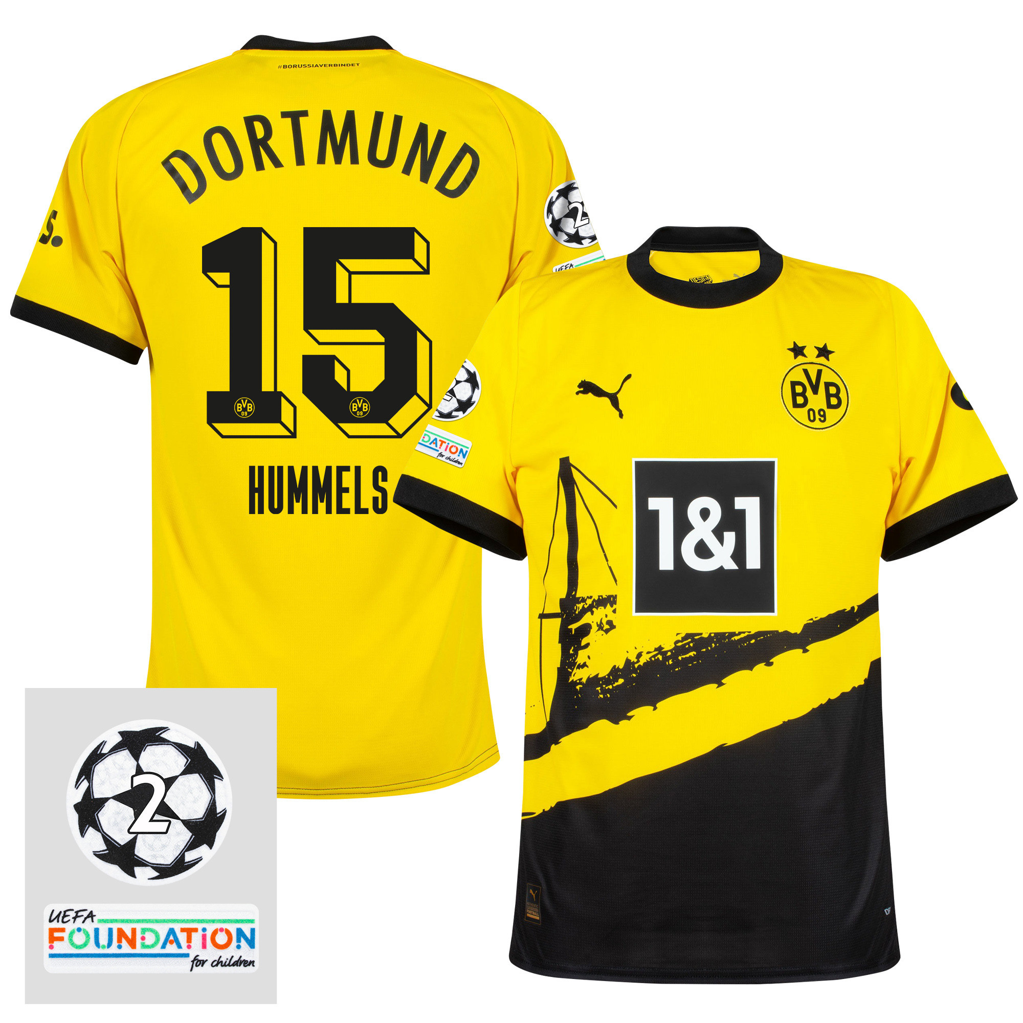 Mats Hummels 15 Starball 2 Times Champions Borussia Dortmund 2023/24 UEFA Patch Home Jersey – Men