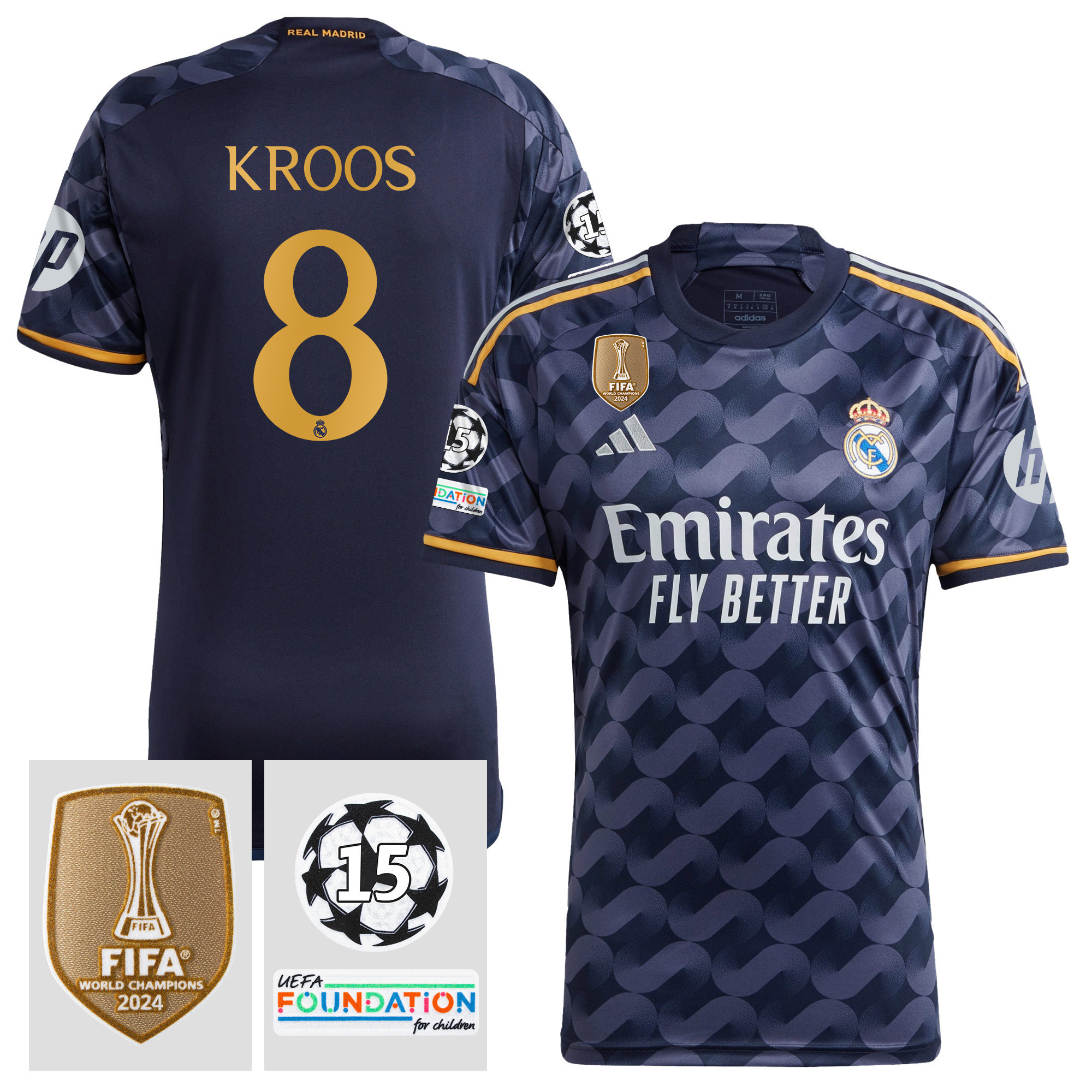 Toni Kroos 8 Starball 15 Times Champions Real Madrid 2023/24 UEFA Patch Away Jersey – Men