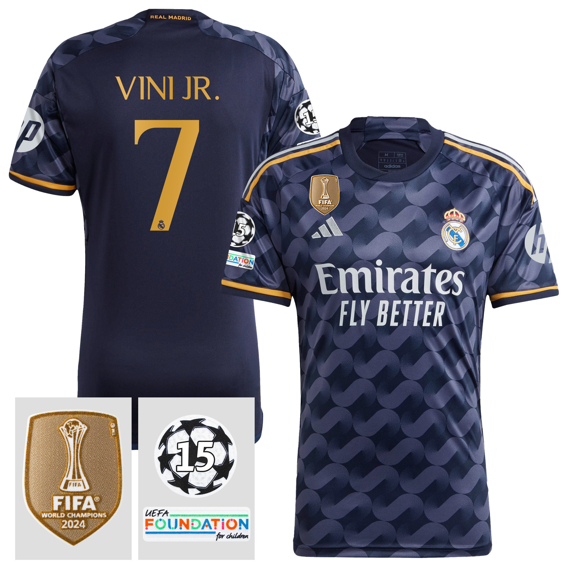 Vinicius Junior 7 Starball 15 Times Champions Real Madrid 2023/24 UEFA Patch Away Jersey – Men