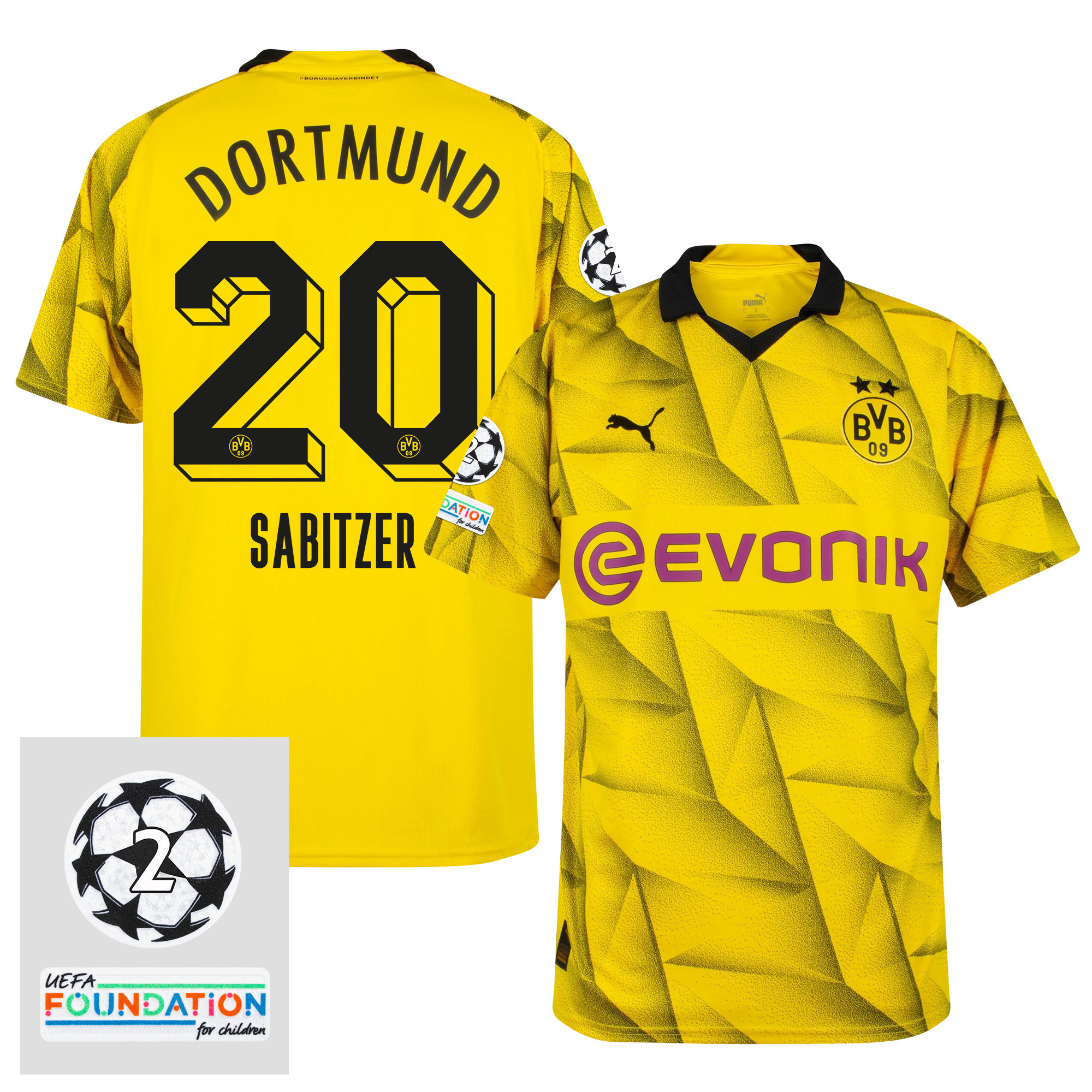 Marcel Sabitzer 20 Starball 2 Times Champions Borussia Dortmund 2024/25 UEFA Patch Cup Jersey – Men