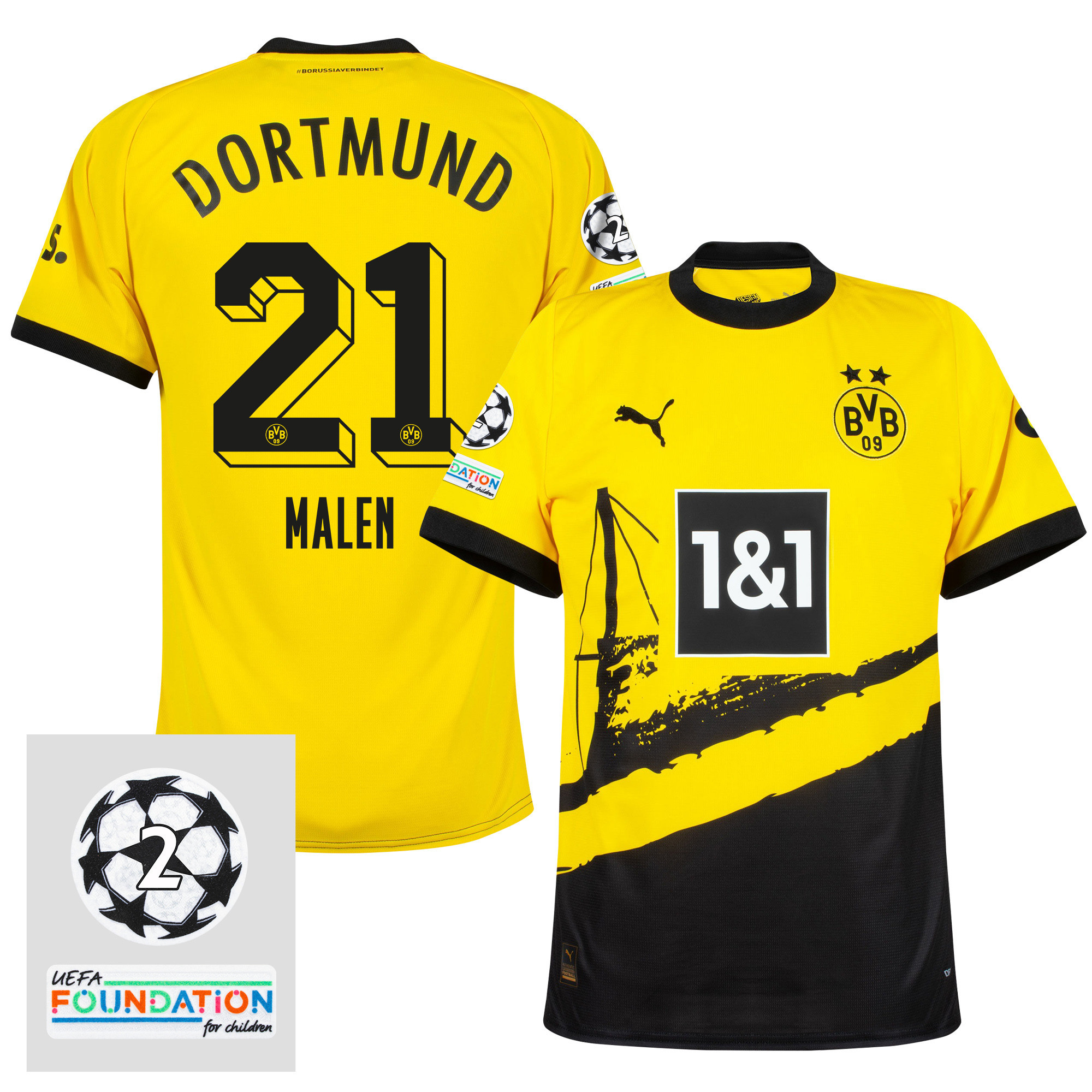 Donyell Malen 21 Starball 2 Times Champions Borussia Dortmund 2023/24 UEFA Patch Home Jersey – Men