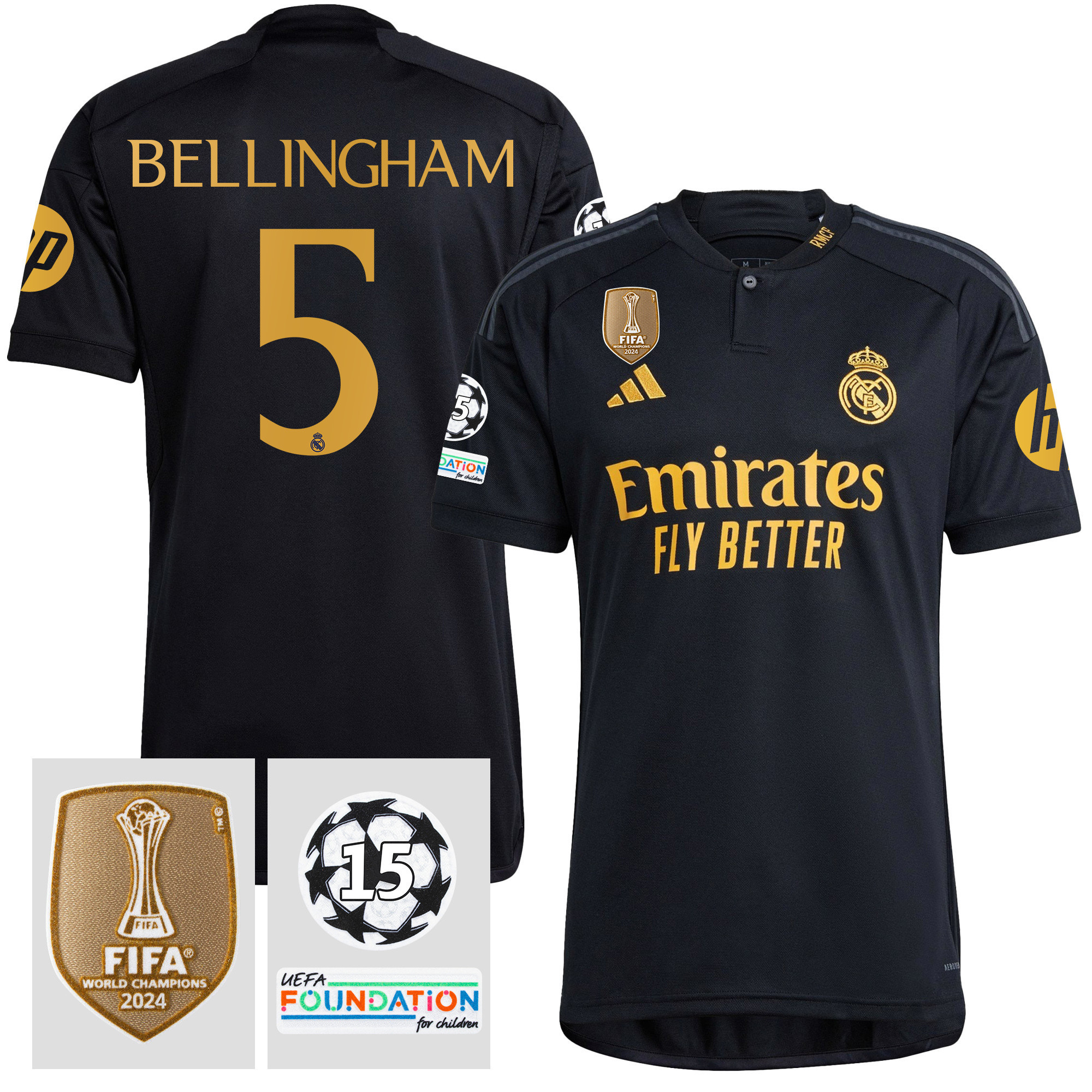 Jude Bellingham 5 Starball 15 Times Champions Real Madrid 2023/24 UEFA Patch Third Jersey – Men