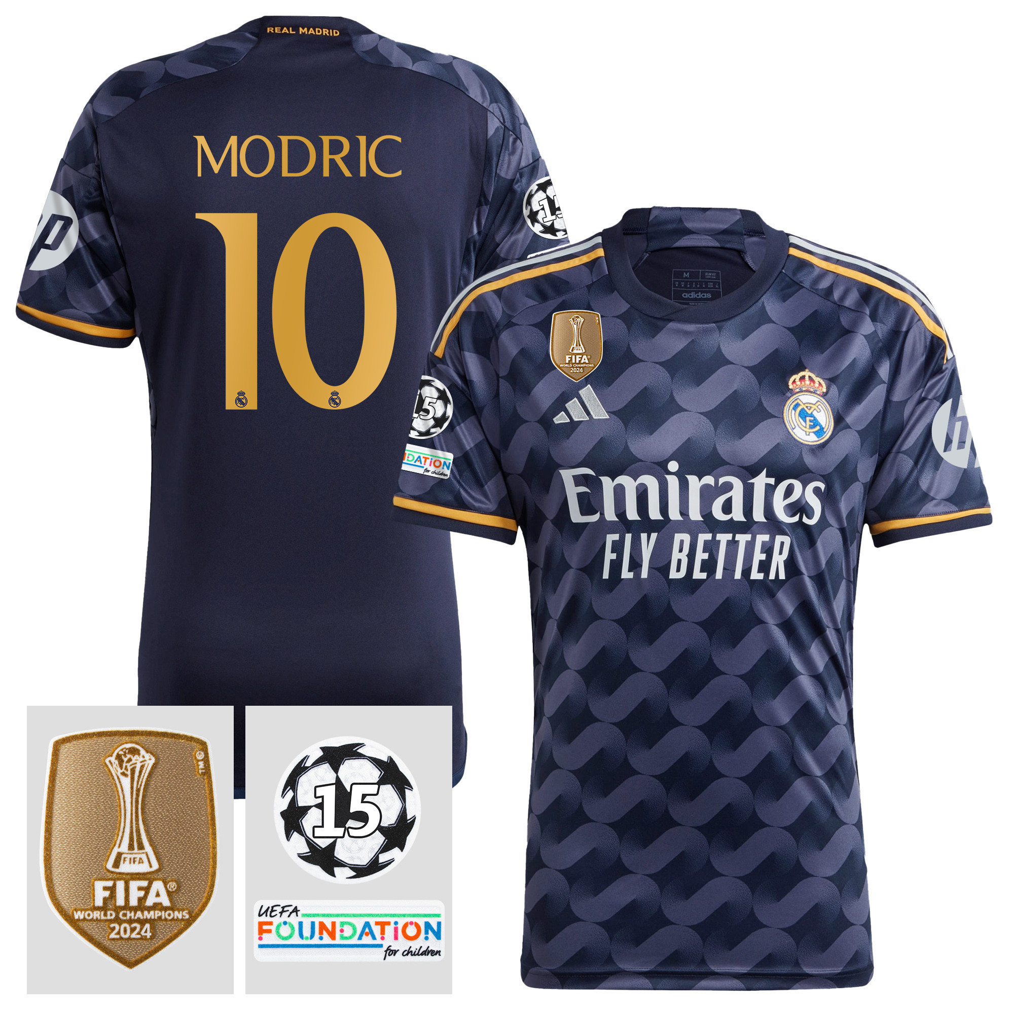 Luka Modric 10 Starball 15 Times Champions Real Madrid 2023/24 UEFA Patch Away Jersey – Men