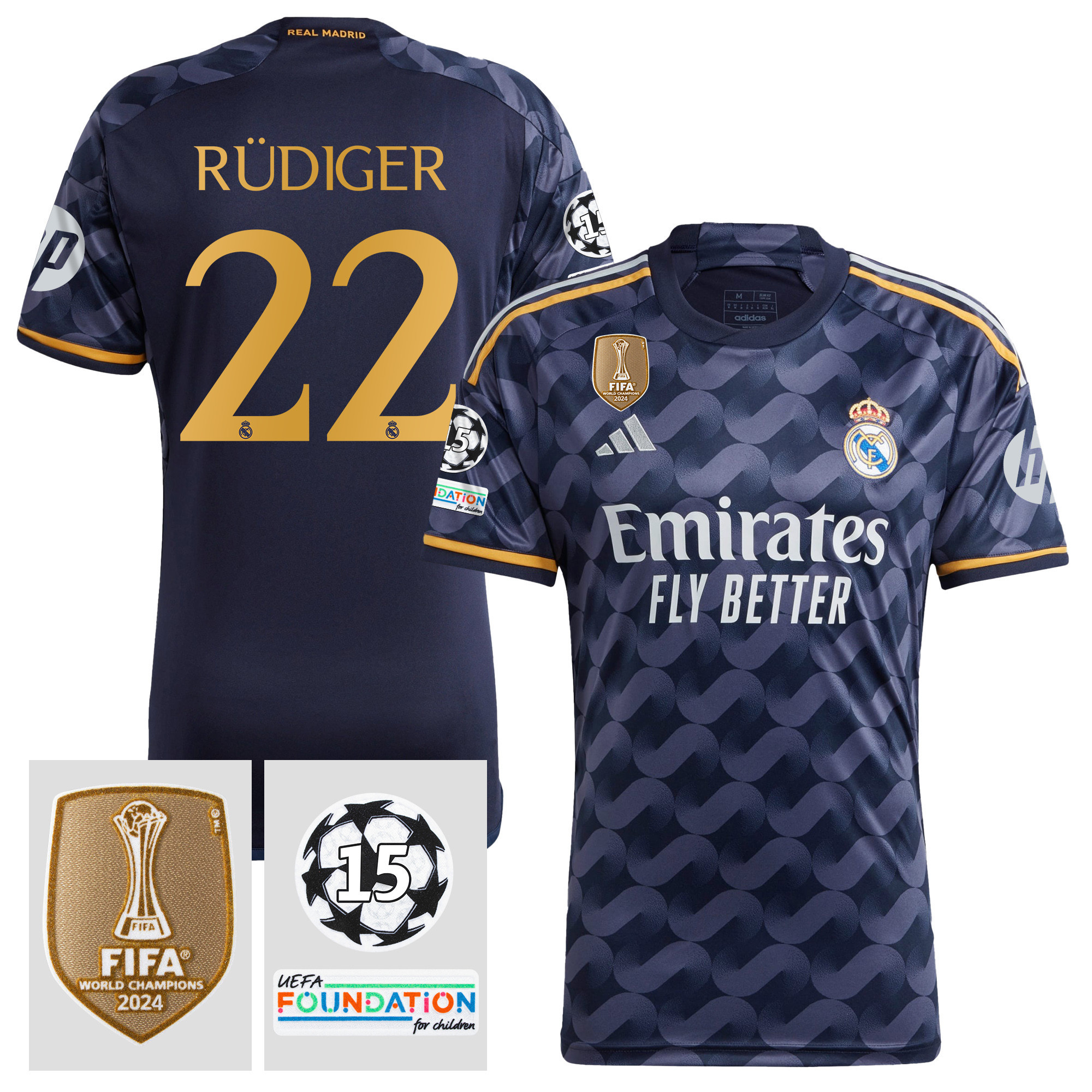 Antonio Rdiger 22 Starball 15 Times Champions Real Madrid 2023/24 UEFA Patch Away Jersey – Men
