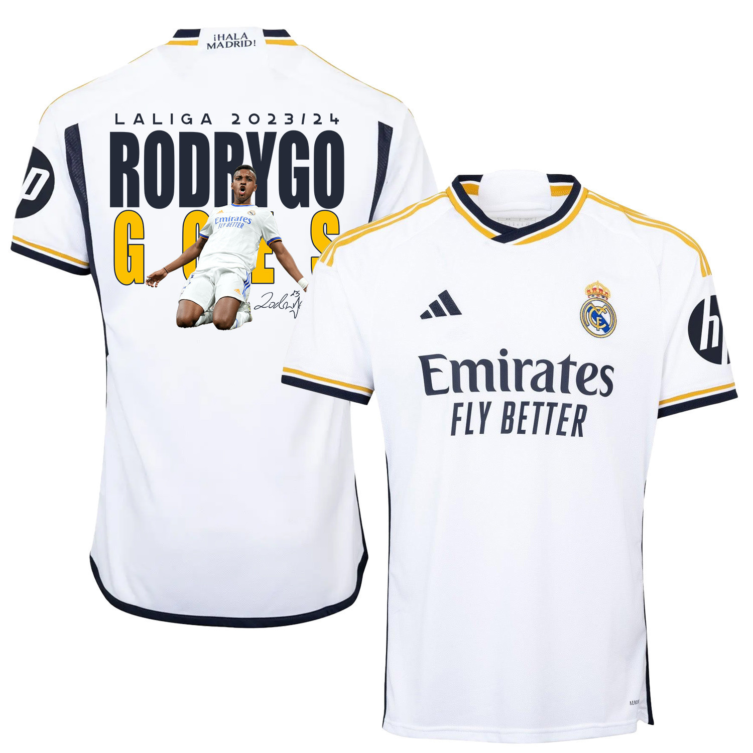 Rodrygo Goes 11 Real Madrid Home Jersey White LaLiga 2023/24 – Signed Design