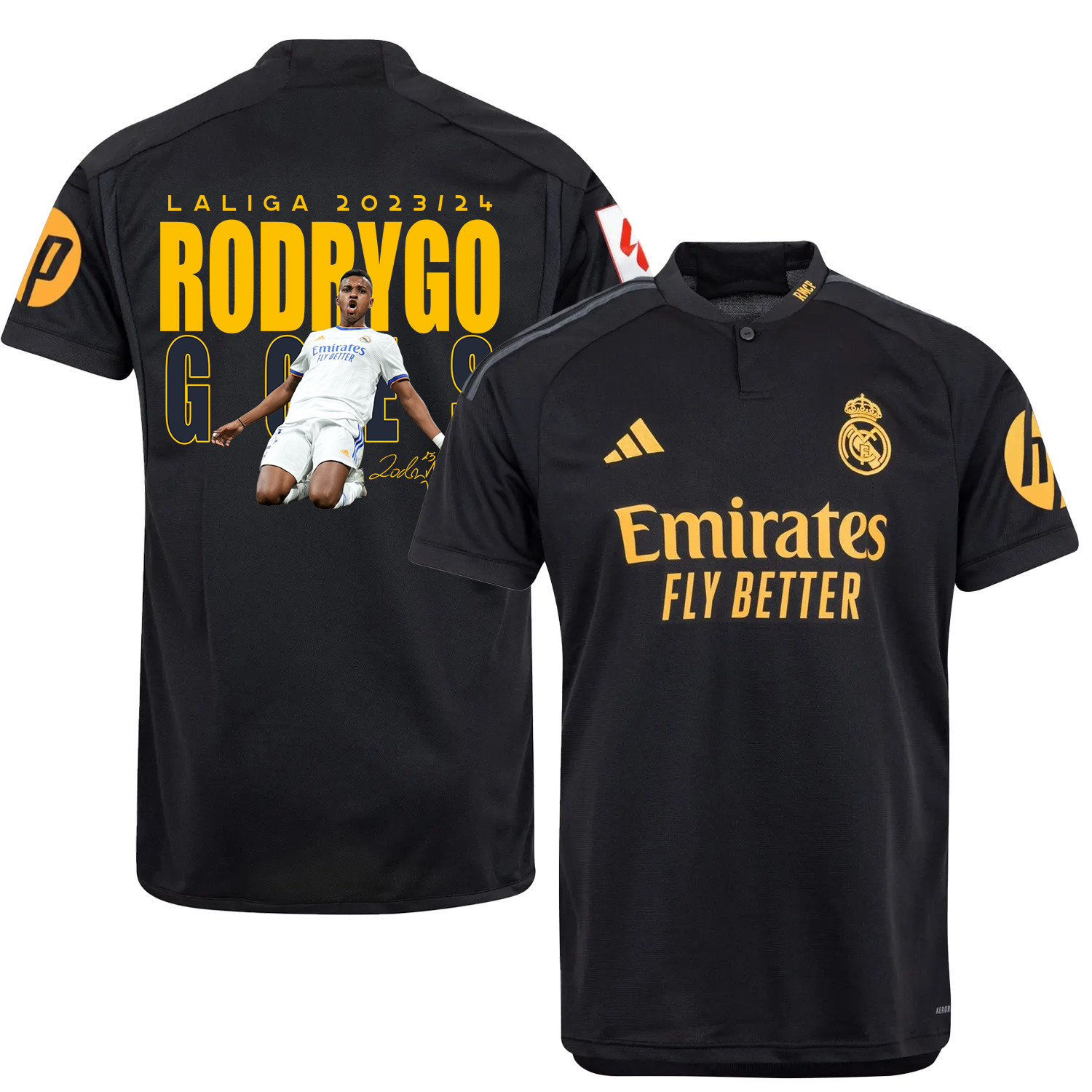 Rodrygo Goes 11 Real Madrid Third Jersey Black LaLiga 2023/24 – LA LIGA Patch
