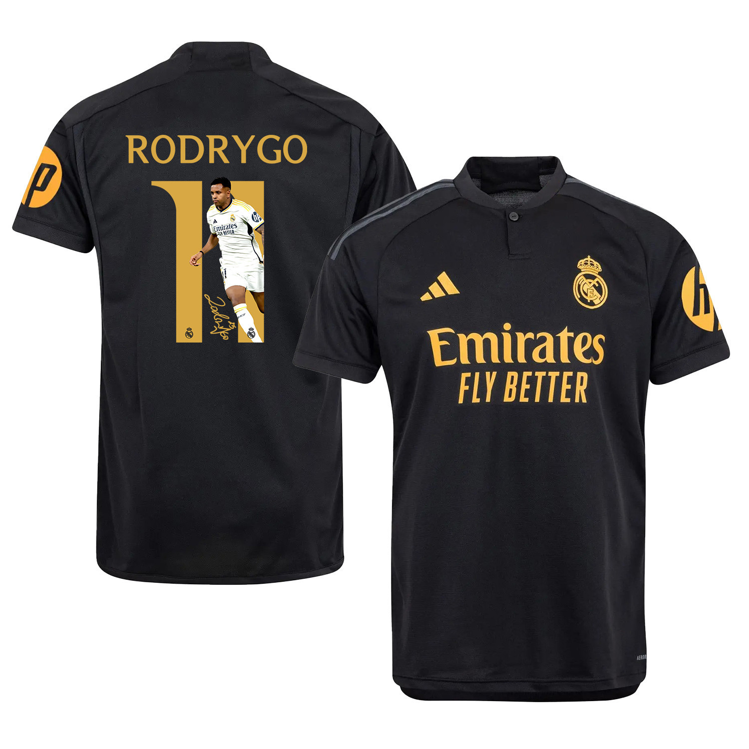 Rodrygo Goes 11 Real Madrid Third Jersey Black 2023/24 – LA LIGA Patch
