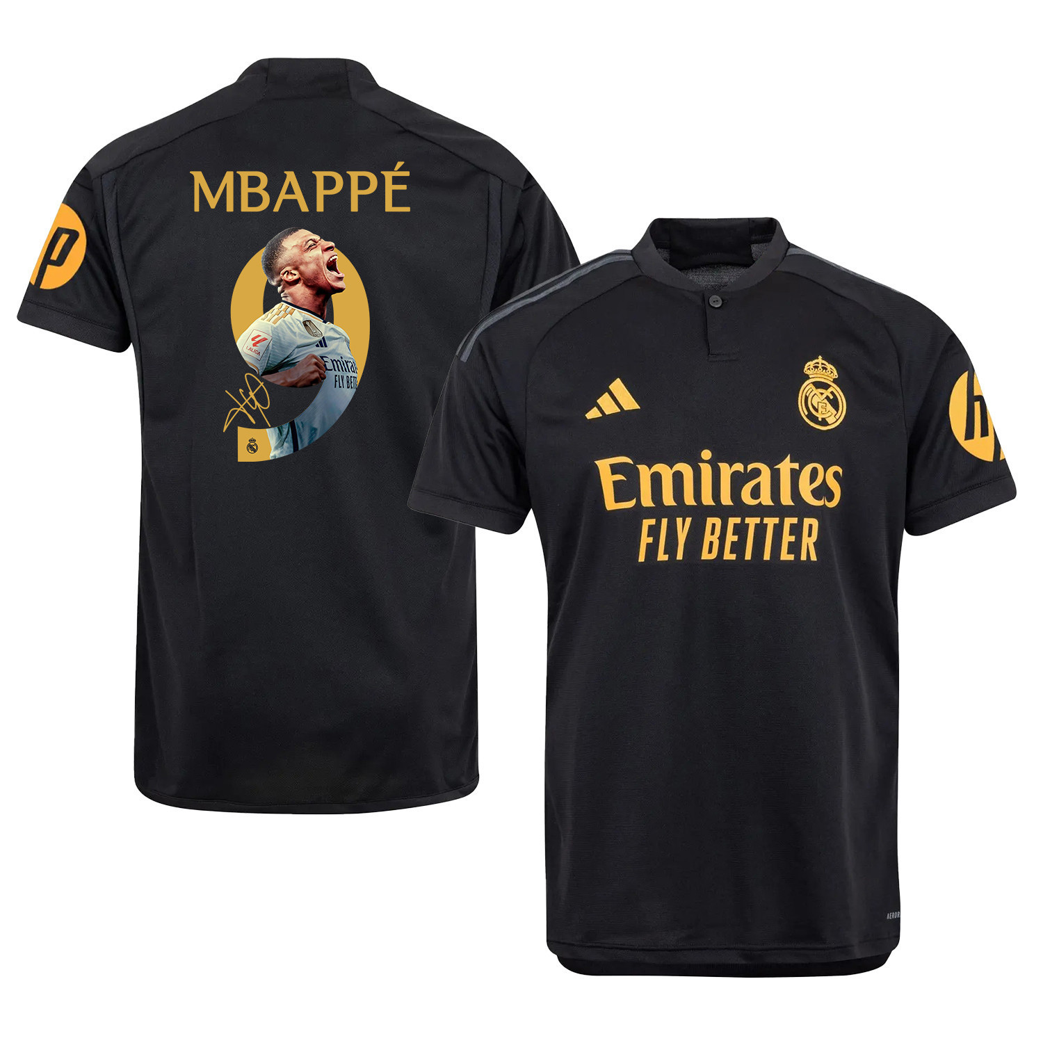 Kylian Mbapp 9 Real Madrid Third Jersey Black 2023/24 – LA LIGA Patch