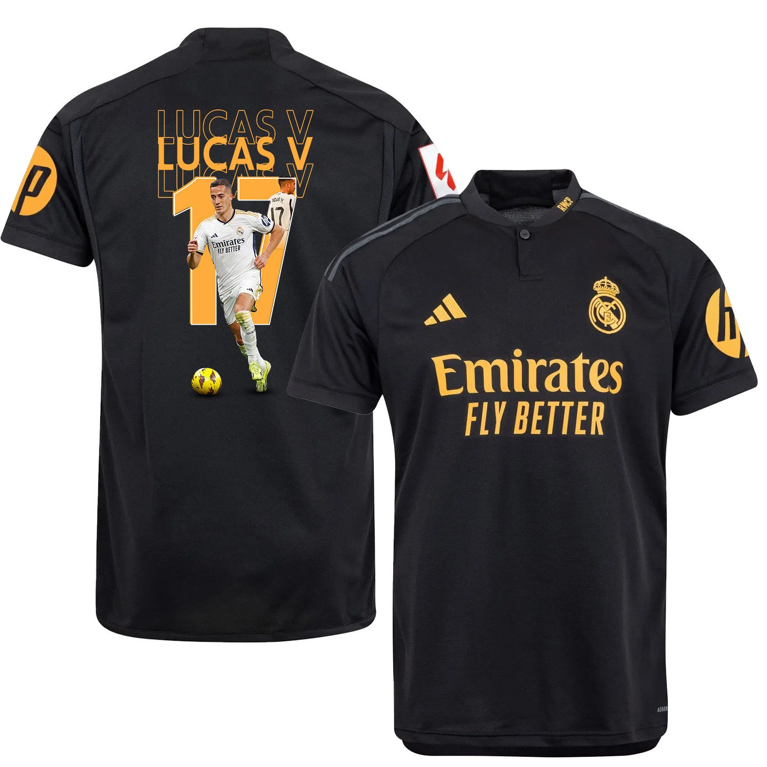 Lucas Vazquez 17 Real Madrid Third Jersey Black Fan Art – LA LIGA Patch