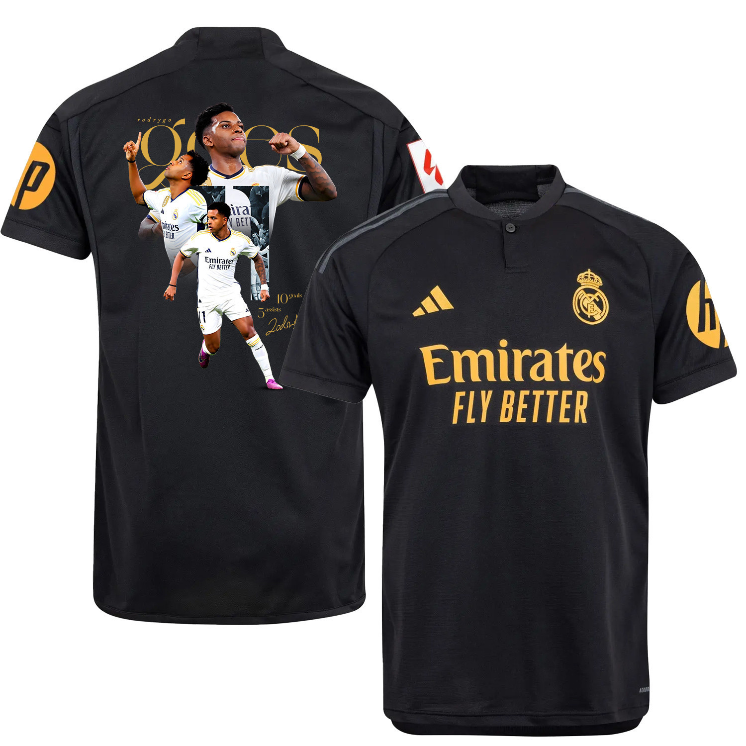 Rodrygo 11 Real Madrid Third Jersey Black Achievements 2023/24 – LA LIGA Patch