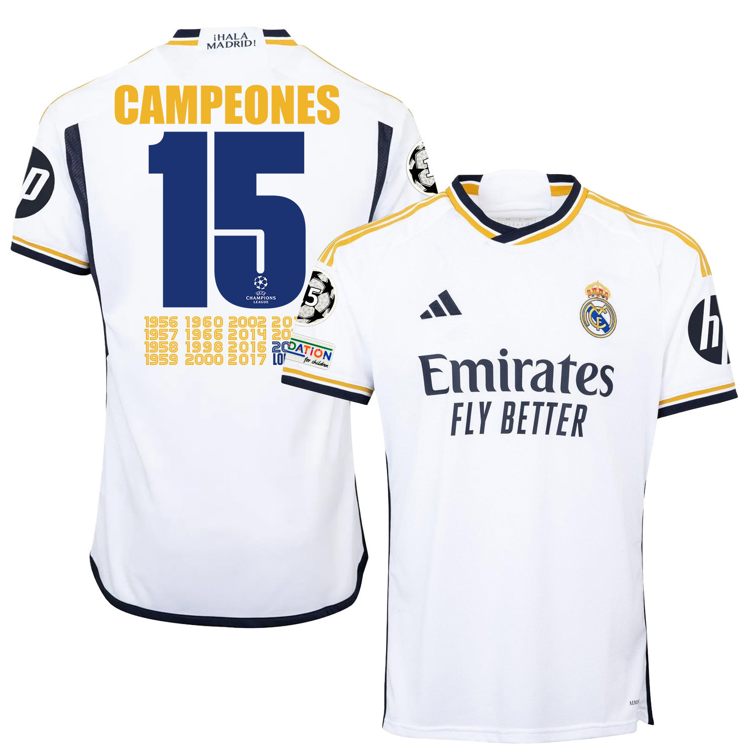 Real Madrid Home Jersey White 15 Times Champions UEFA Champions League – UEFA Patch