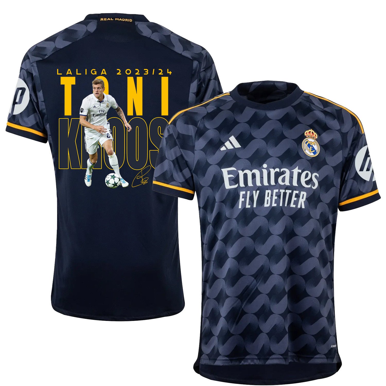 Toni Kroos 8 Real Madrid Navy Blue Away Jersey LaLiga 2023/24 – Signed Design