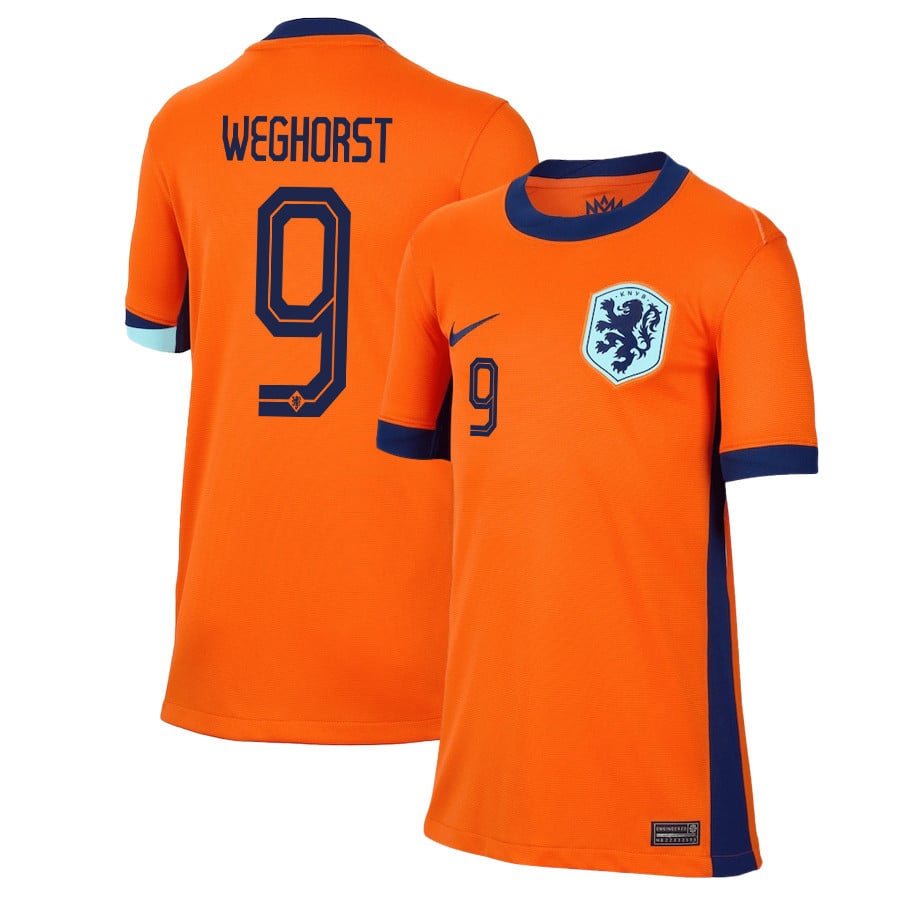 Wout Weghorst 9 Netherlands National Team 2024/25 Home YOUTH Jersey – Orange