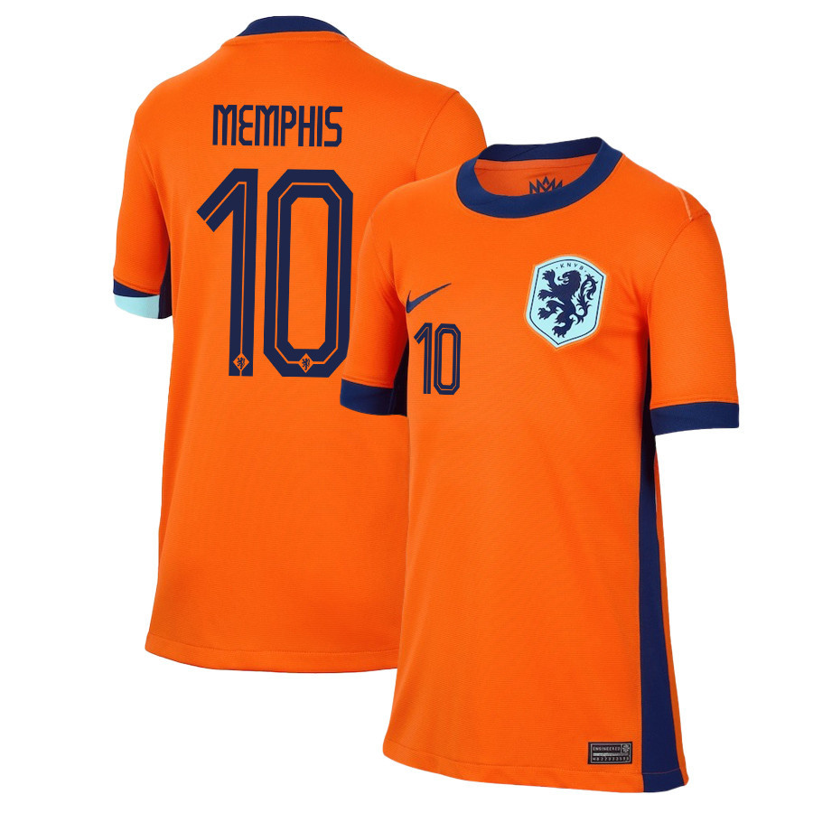 Memphis Depay 10 Netherlands National Team 2024/25 Home YOUTH Jersey – Orange