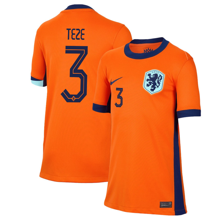 Jordan Teze 3 Netherlands National Team 2024/25 Home YOUTH Jersey – Orange
