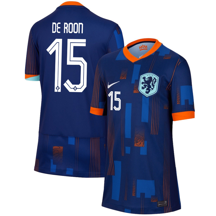 Marten de Roon 15 Netherlands National Team 2024/25 Away YOUTH Jersey – Navy