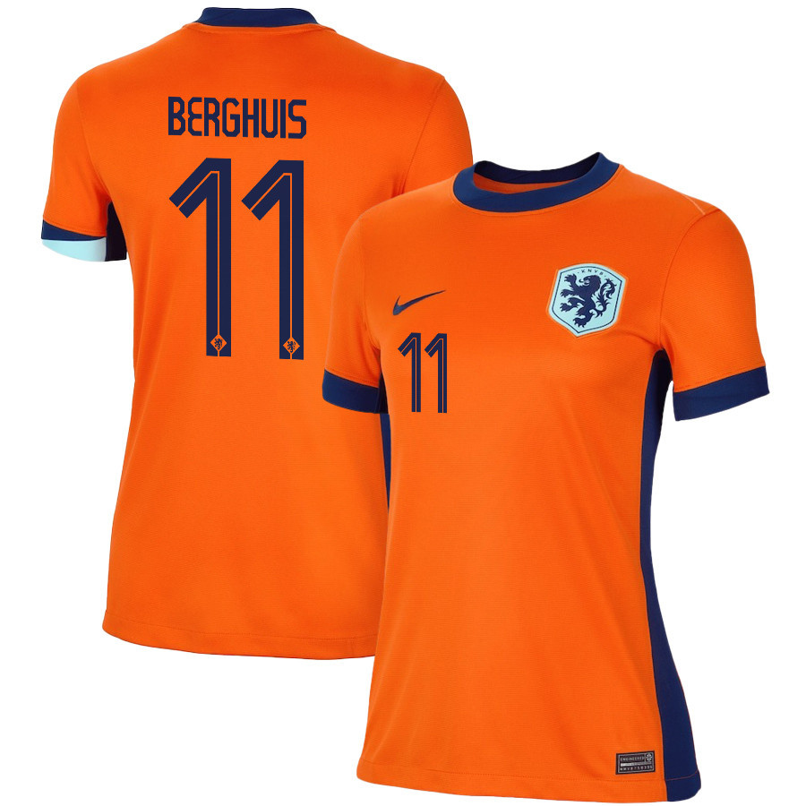 Steven Berghuis 11 Netherlands National Team 2024/25 Home WOMEN Jersey – Orange