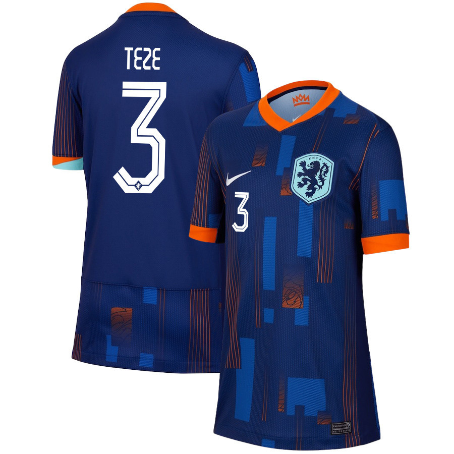 Jordan Teze 3 Netherlands National Team 2024/25 Away YOUTH Jersey – Navy