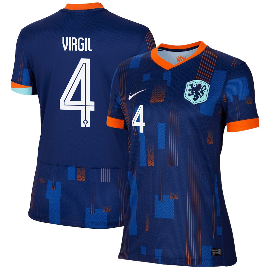 Virgil van Dijk 4 Netherlands National Team 2024/25 Away WOMEN Jersey – Navy
