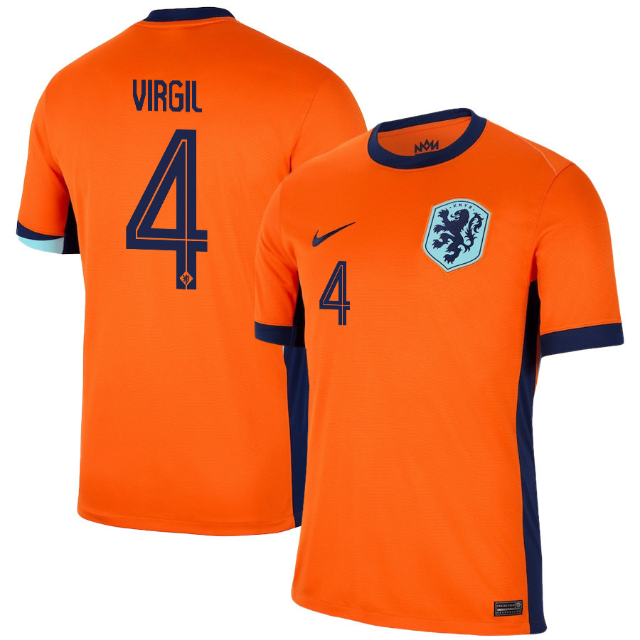 Virgil van Dijk 4 Netherlands National Team 2024/25 Home Men Jersey – Orange