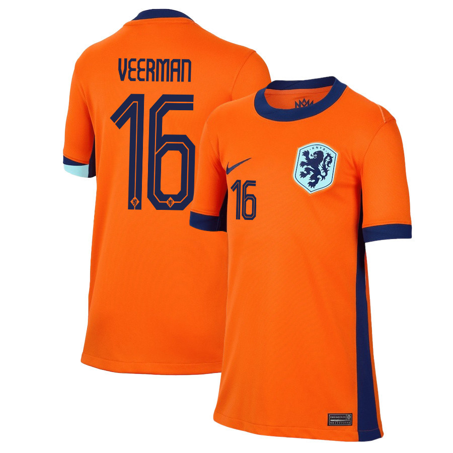 Joey Veerman 16 Netherlands National Team 2024/25 Home YOUTH Jersey – Orange