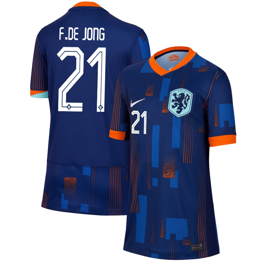 Frenkie de Jong 21 Netherlands National Team 2024/25 Away YOUTH Jersey – Navy