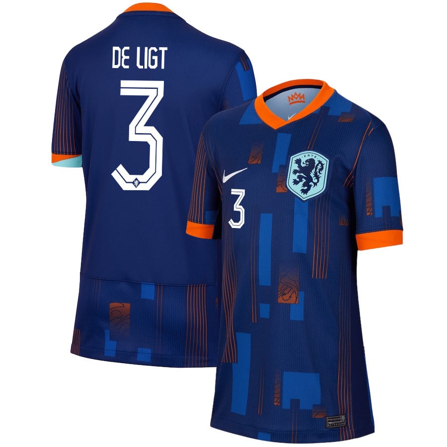 Matthijs De Ligt 3 Netherlands National Team 2024/25 Away YOUTH Jersey – Navy