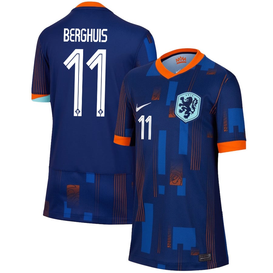 Steven Berghuis 11 Netherlands National Team 2024/25 Away YOUTH Jersey – Navy