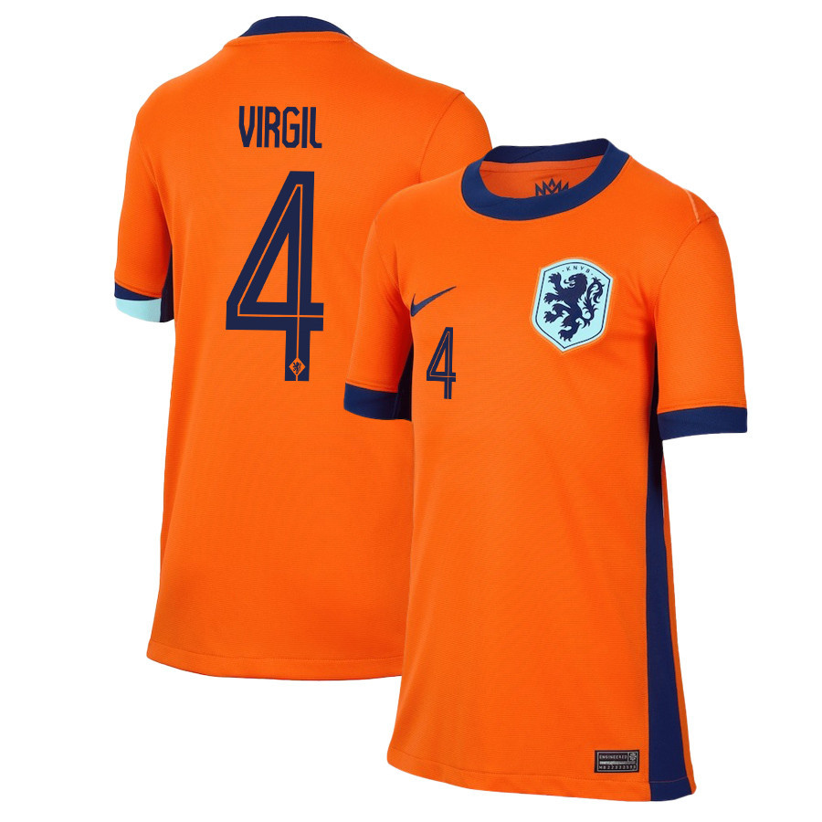 Virgil van Dijk 4 Netherlands National Team 2024/25 Home YOUTH Jersey – Orange