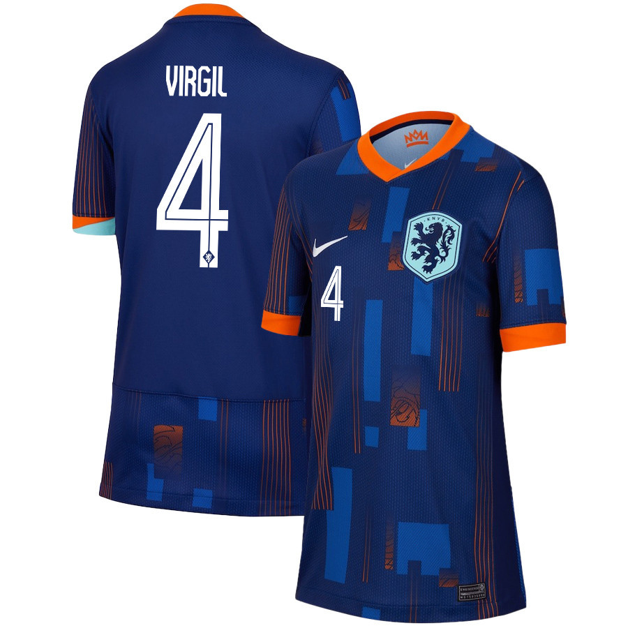Virgil van Dijk 4 Netherlands National Team 2024/25 Away YOUTH Jersey – Navy