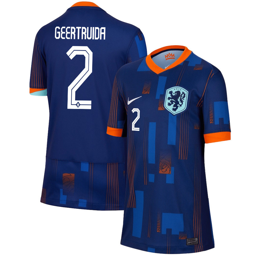 Lutsharel Geertruida 2 Netherlands National Team 2024/25 Away YOUTH Jersey – Navy
