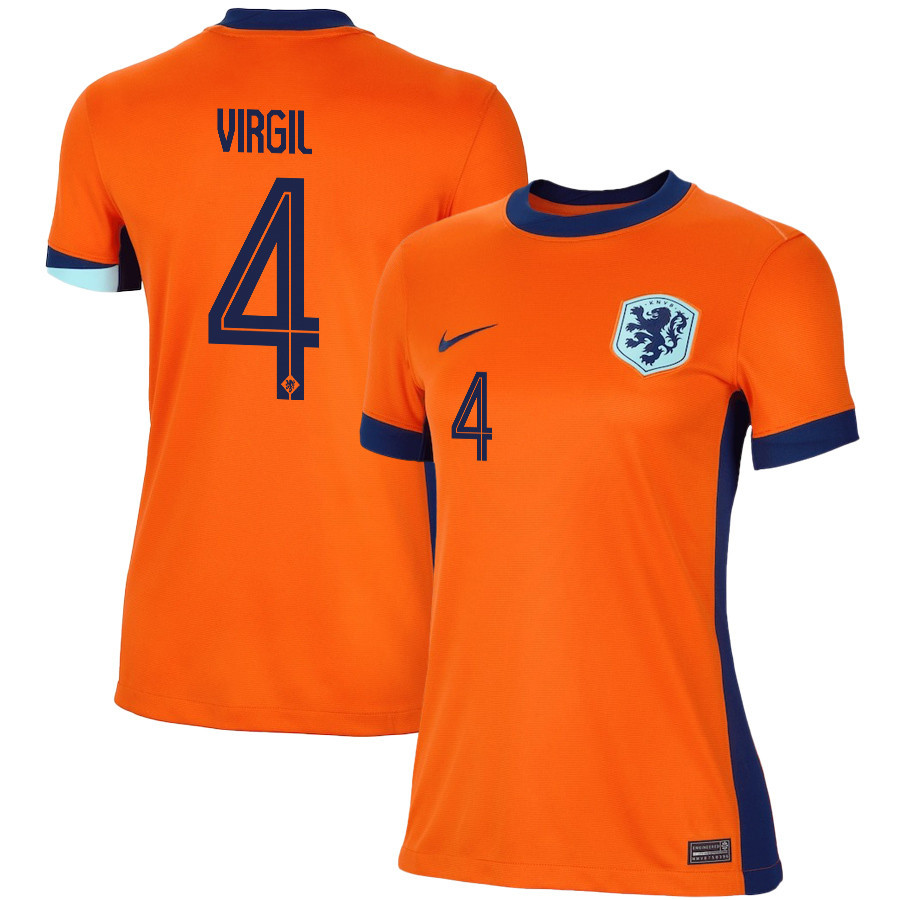 Virgil van Dijk 4 Netherlands National Team 2024/25 Home WOMEN Jersey – Orange