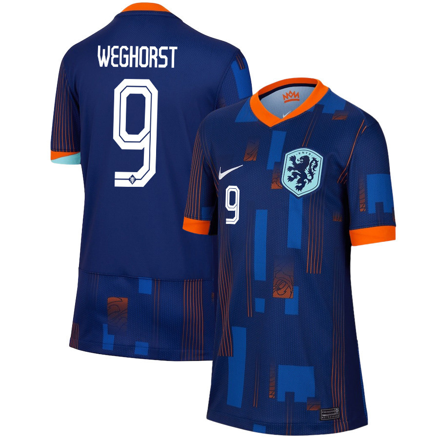Wout Weghorst 9 Netherlands National Team 2024/25 Away YOUTH Jersey – Navy