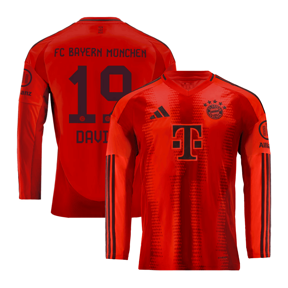 Alphonso Davies 19 Bayern Munich 2024/25 Home Long Sleeve Men Jersey – Red