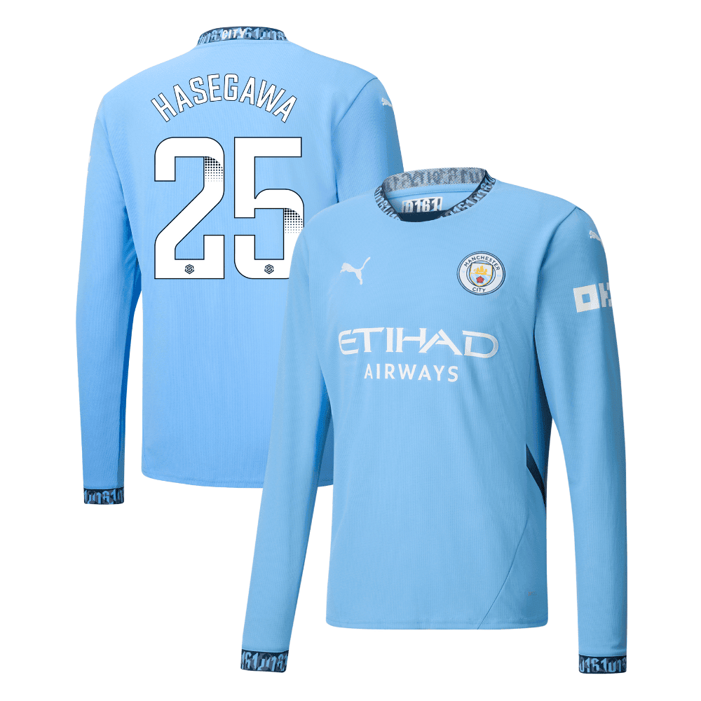 Yui Hasegawa 25 Manchester City 2024/25 Women's Team Home Long Sleeve Men Jersey – Light Blue