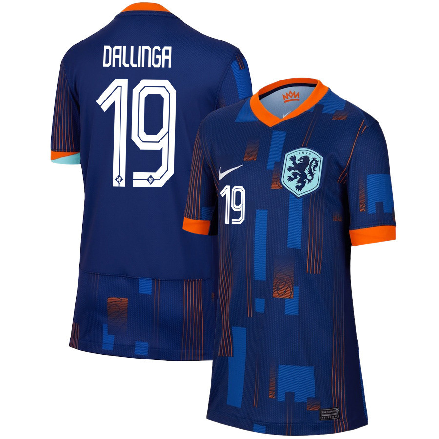 Thijs Dallinga 19 Netherlands National Team 2024/25 Away YOUTH Jersey – Navy