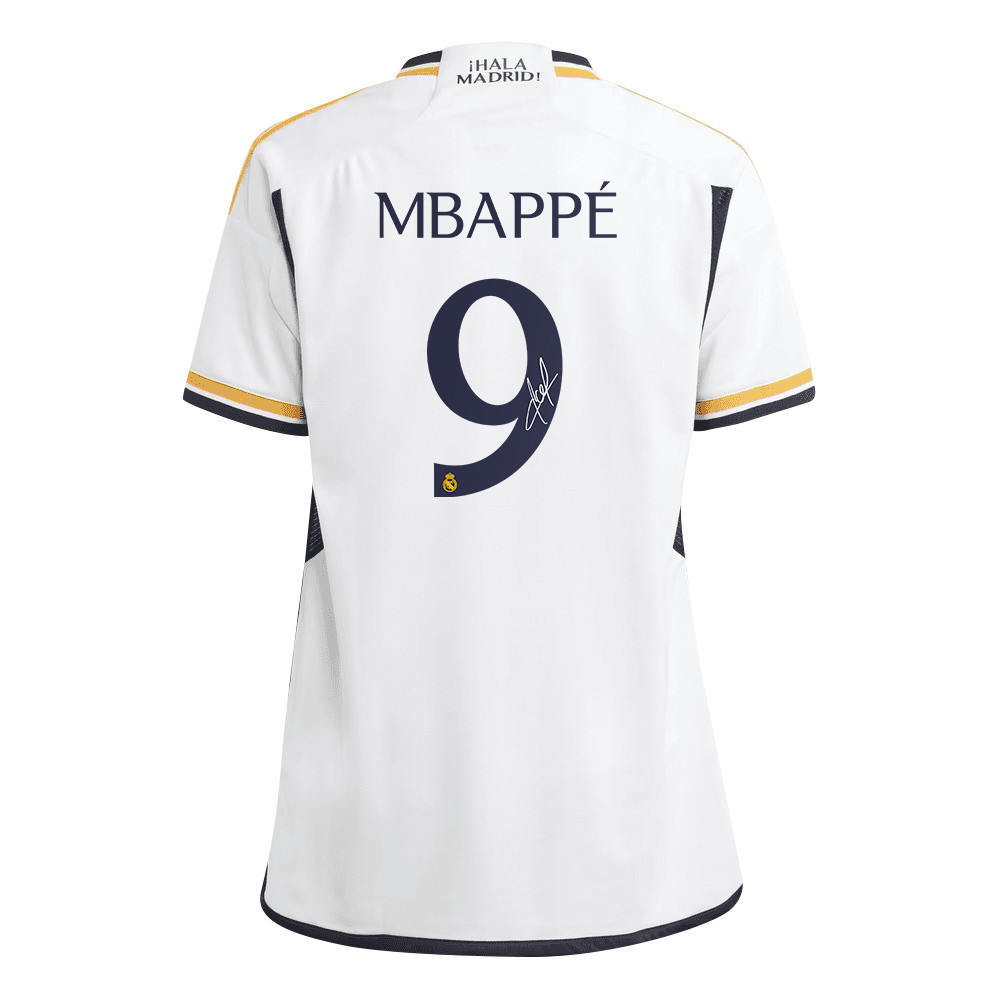 Kylian Mbapp 9 Signed Real Madrid 2023/24 UEFA 15 Times Champions Patch YOUTH Jersey Autographed