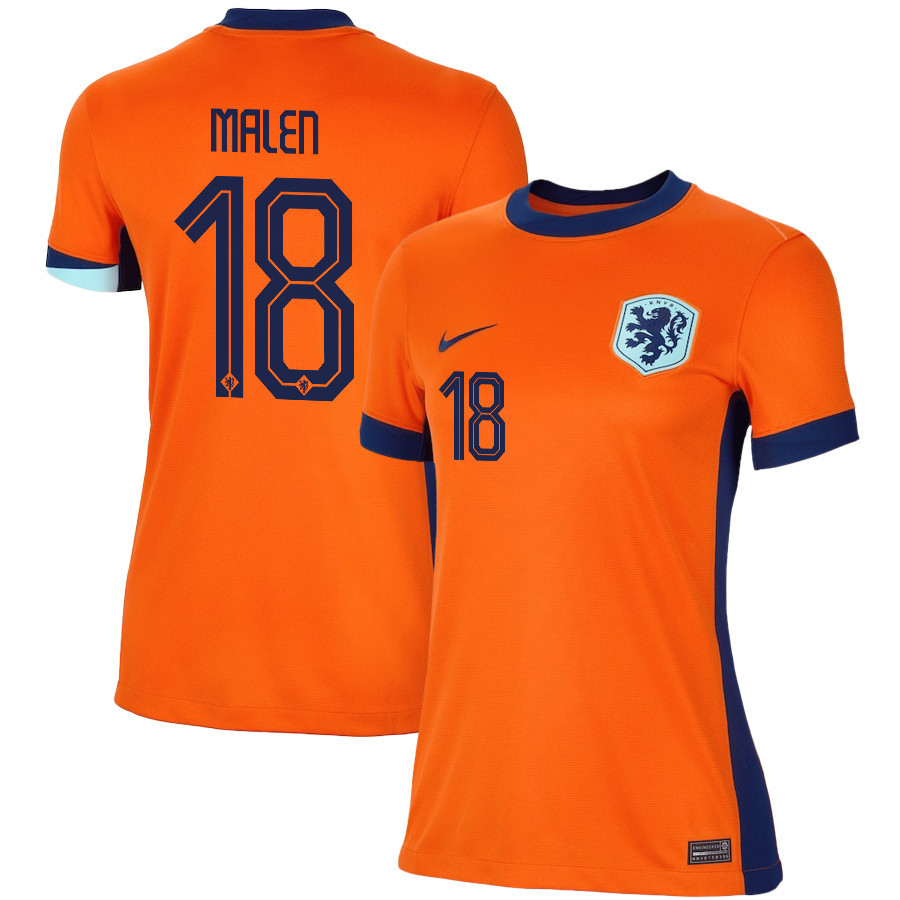 Donyell Malen 18 Netherlands National Team 2024/25 Home WOMEN Jersey – Orange