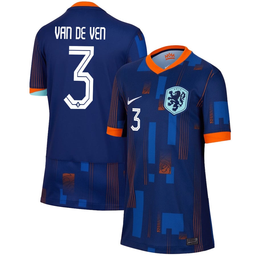 Micky van de Ven 3 Netherlands National Team 2024/25 Away YOUTH Jersey – Navy