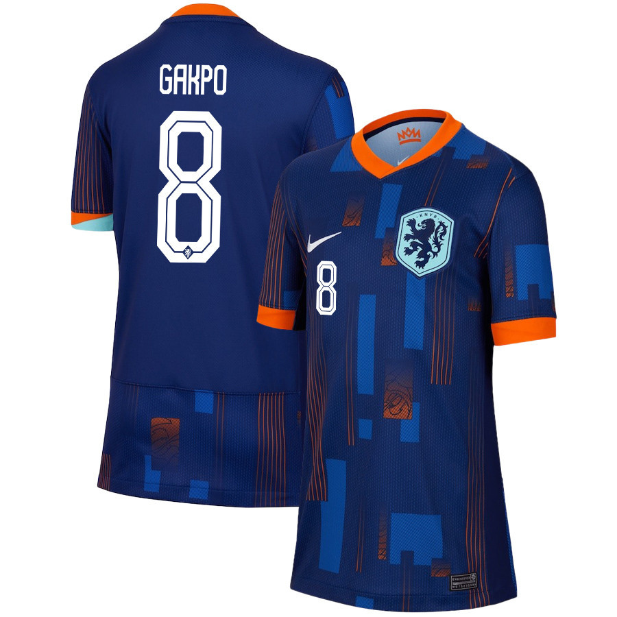 Cody Gakpo 8 Netherlands National Team 2024/25 Away YOUTH Jersey – Navy