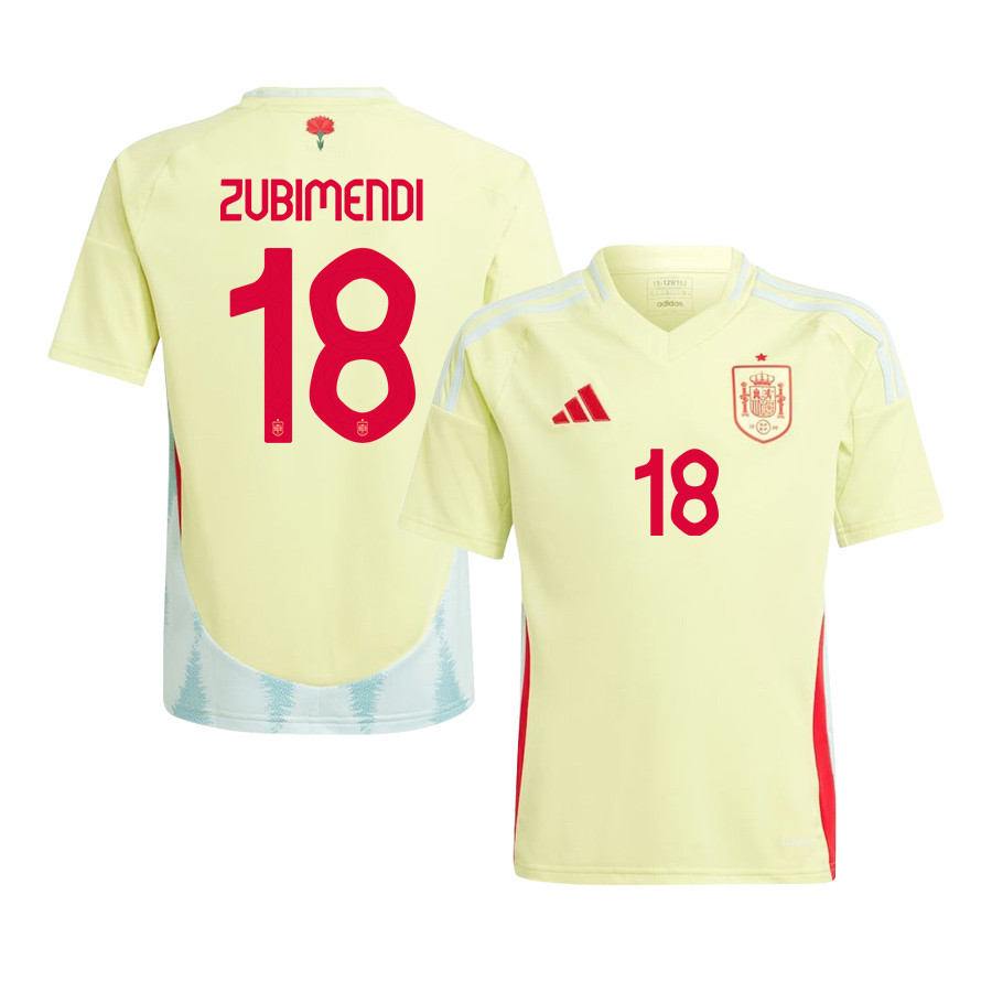Martin Zubimendi 18 Spain National Team 2024 Away YOUTH Jersey – Yellow